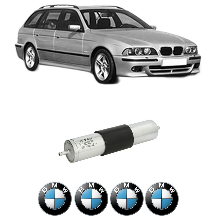 Filtru combustibil BMW Seria 5 Touring (E39) 523 i din 1998-2000 KW 120 CP 163 CMC 2494, Bosch, Auto, 4x Stickere auto cu BMW