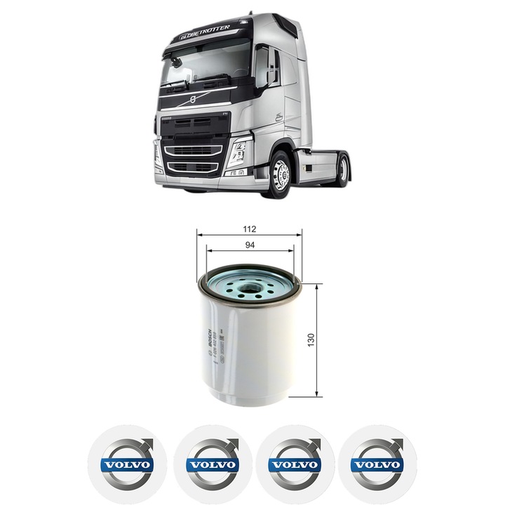 Filtru combustibil VOLVO FM II FM 440 din 2013 KW 324 CP 441 CMC 12777, Bosch, Auto, 4x Stickere auto cu VOLVO
