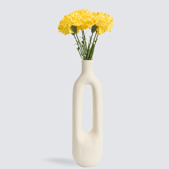 Buchet de Flori Artificiale Garofite - Set 5 sau 7 Fire per Culoare (Roz, Rosu, Galben) - 49 cm - Galben, 5 Fire