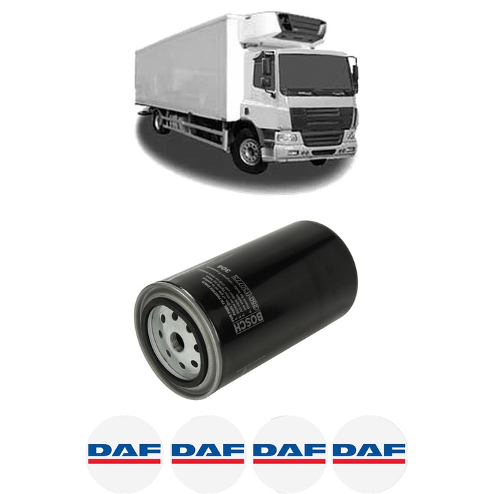 Filtru combustibil DAF 75 CF FAT 75 CF 320 din 1998-2000 KW 235 CP 320 CMC 9186, Bosch, Auto, 4x Stickere auto cu DAF