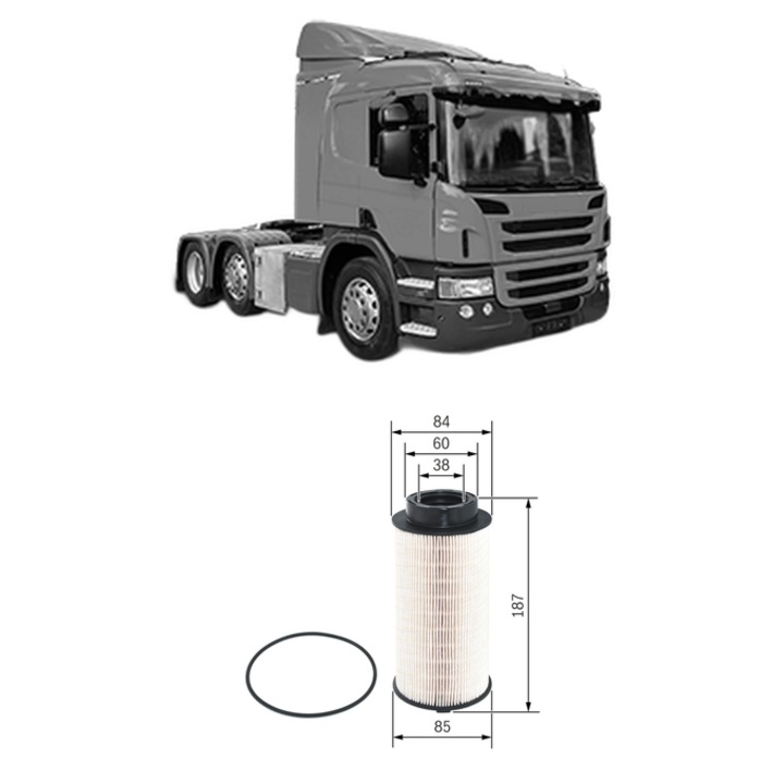 Filtru combustibil SCANIA P I P280 din 2012-2019 KW 206 CP 280 CMC 9291, Bosch, Auto, 4x Stickere auto cu SCANIA
