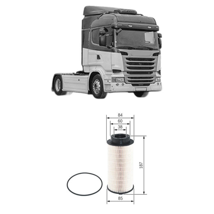 Filtru combustibil SCANIA R I R410 din 2012-2019 KW 302 CP 411 CMC 12742, Bosch, Auto, 4x Stickere auto cu SCANIA