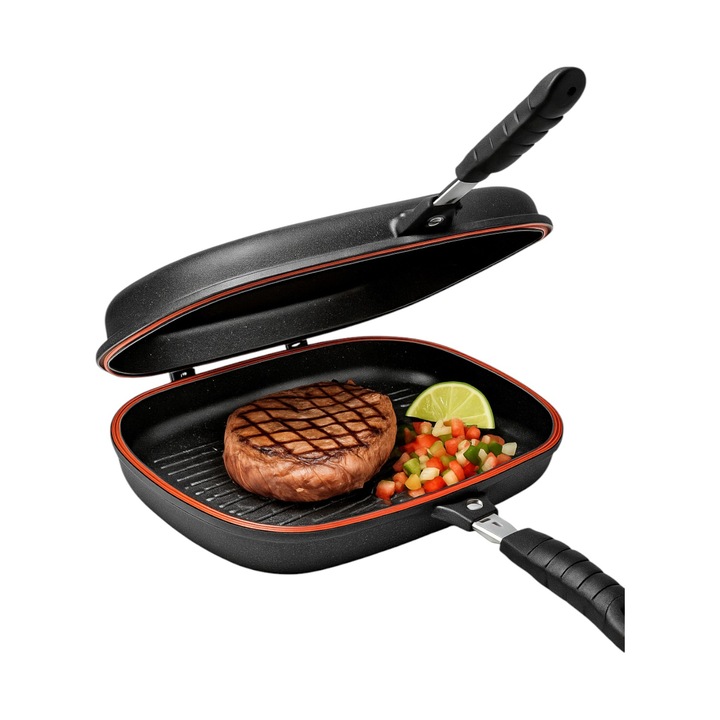 Tigaie grill dubla detasabila SWAN, 32x23x7cm, antiaderenta, utilizare separata sau impreuna