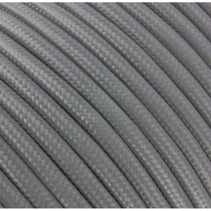 Cablu Textil Rotund, Sectiune 2X0, 75mm, 50m, Gri Metalic, Poliester, Tip H03VV-F, Italia