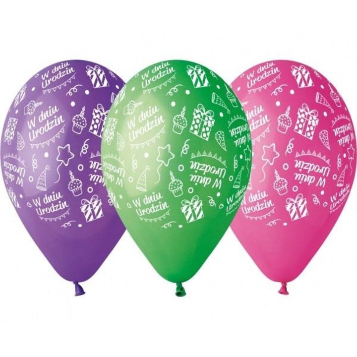 Baloane Godan premium cu imprimeu pentru aniversare, 30-31 cm, multicolor, 5 buc.