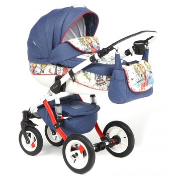Carucior 3 in 1 Adamex Barletta Blue Girls, Albastru/Rosu Carucior 3 in 1 Adamex Barletta Blue Girls, Albastru/Rosu