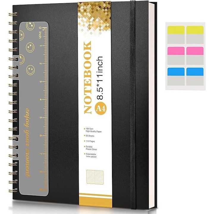 Caiet A4 Kengege®, spiralat, coperta plastic, 100 GSM, 110 pagini