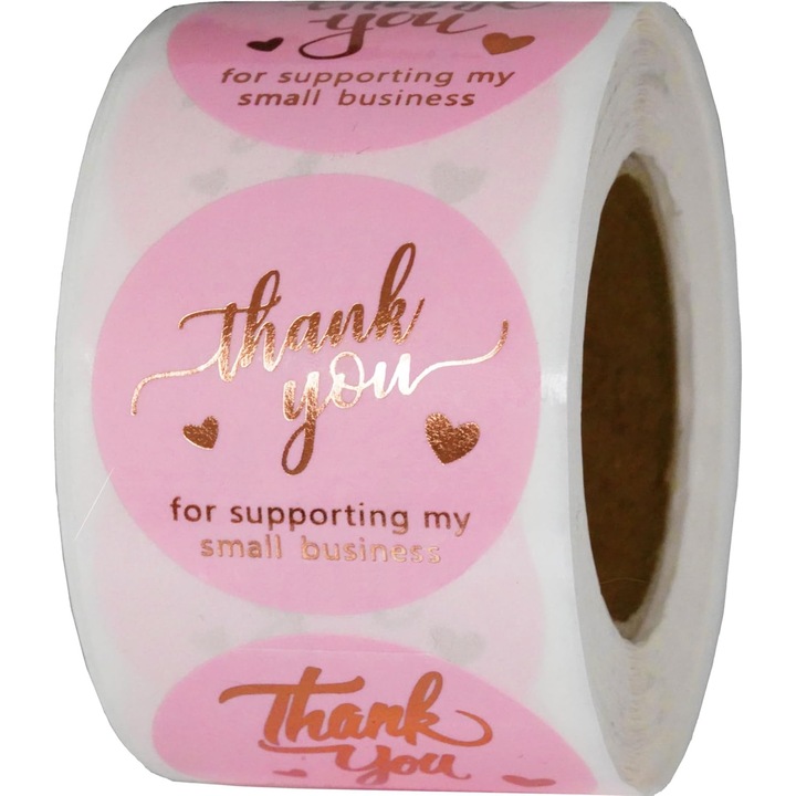 Set 500 Stickere Decorative Roz, Auriu, 3.8cm, Autoadezive, pentru Ambalaje, Evenimente