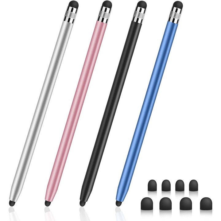 Stylus pentru ecrane tactile, Kengege®, set de 4, varfuri de cauciuc interschimbabile, 0.20''/0.27'', compatibilitate universala
