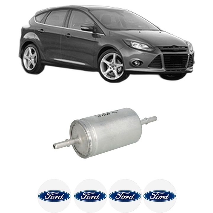 Filtru combustibil FORD FOCUS III 1.6 Ti din 2011-2017 KW 63 CP 85 CMC 1596, Bosch, Auto, 4x Stickere auto cu FORD