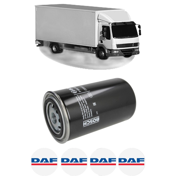Filtru combustibil DAF LF 45 FA 45.220 din 2001-2006 KW 162 CP 220 CMC 5880, Bosch, Auto, 4x Stickere auto cu DAF