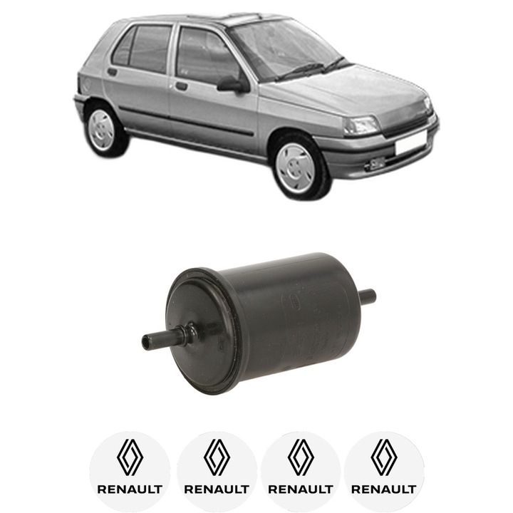 Filtru combustibil RENAULT CLIO I (B/C57_, 5/357_) 1.8 (357A, 357D, 357U, 557A, 557D, 557U, B578, C578) din 1996-1999 KW 66 CP 90 CMC 1783, Bosch, Auto, 4x Stickere auto cu RENAULT