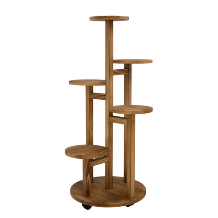 Suport de flori din lemn VarioShop®, vertical, cu 6 niveluri pentru 7 ghivece, design elegant, mobil si rezistent, ideal pentru interior si exterior