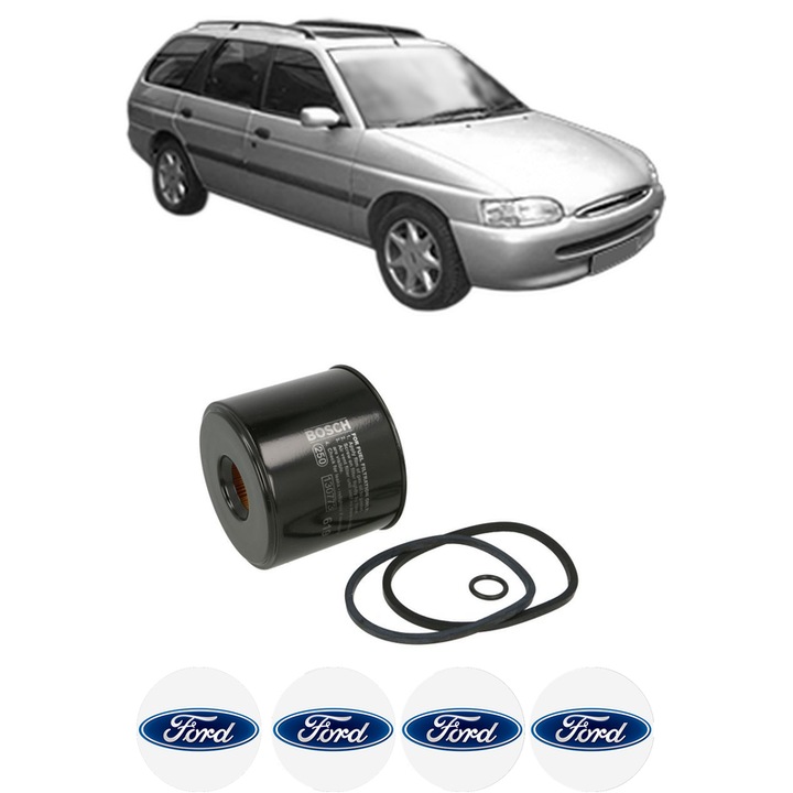 Filtru combustibil FORD ESCORT VI Turnier (GAL, ANL) 1.8 TD din 1995-1999 KW 66 CP 90 CMC 1753, Bosch, Auto, 4x Stickere auto cu FORD