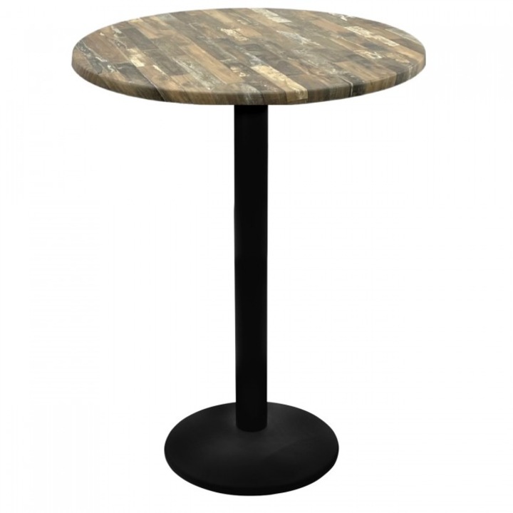 Masa rotunda bar 70xh112cm Raki Maracaibo blat werzalit si picior metalic negru 43xh110cm