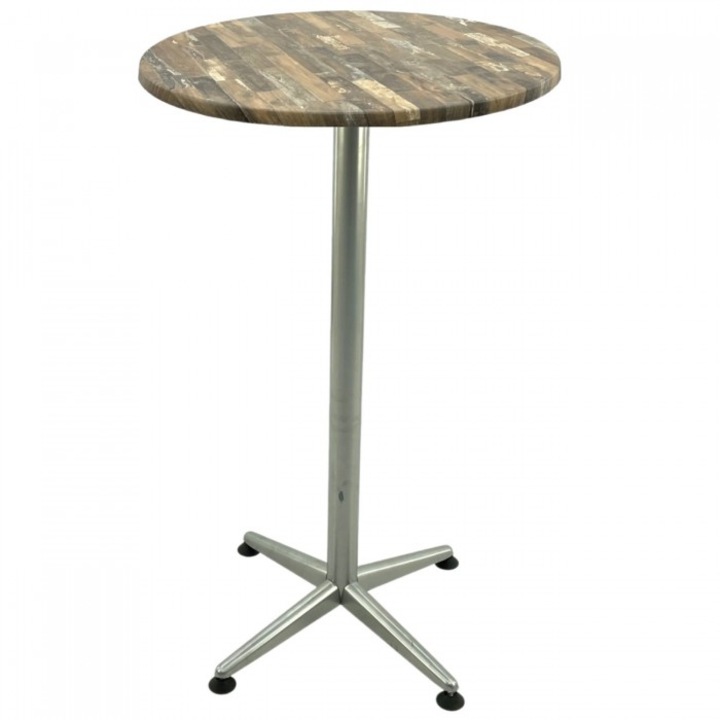 Masa inalta bar rotunda 60xh107cm Raki Maracaibo blat werzalit si picior metalic clasic gri h105
