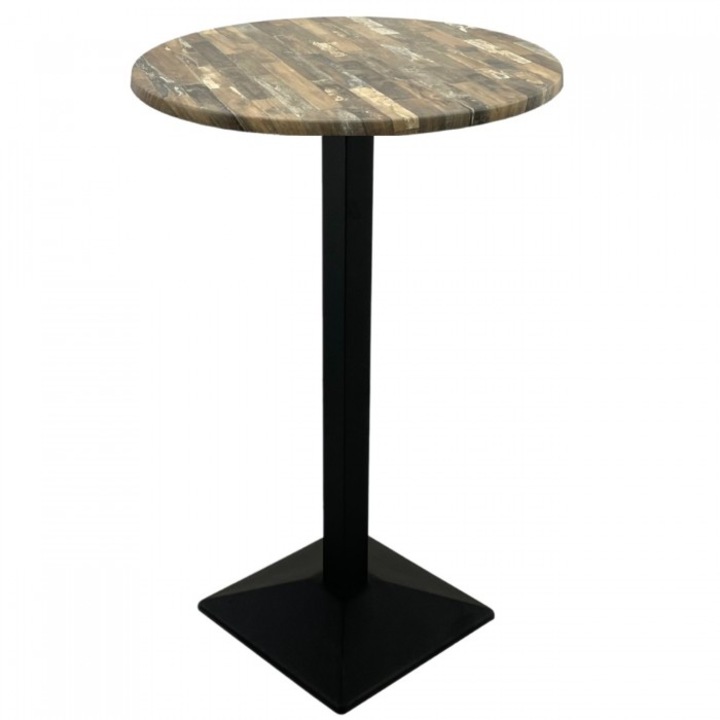 Masa inalta bar rotunda 60xh112cm Raki Maracaibo blat werzalit si picior metalic negru 40x40xh110cm
