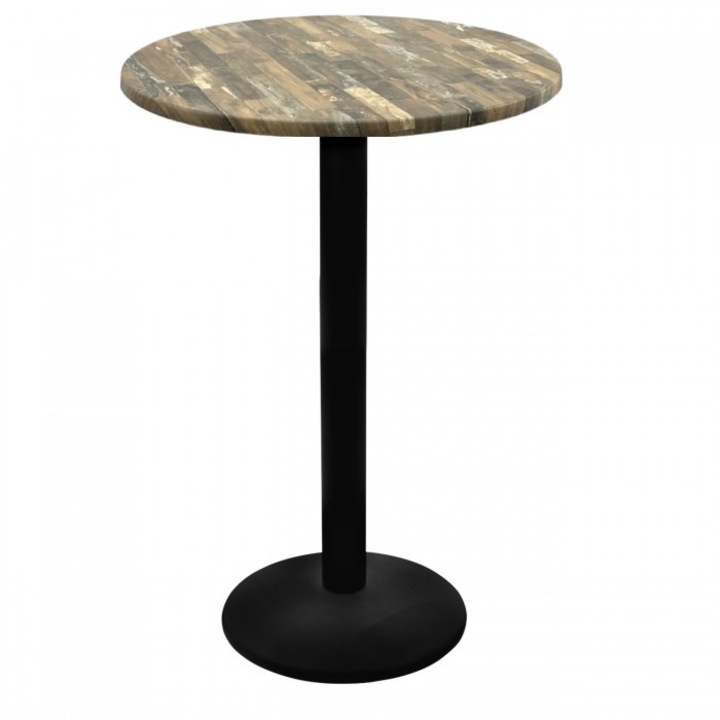 Masa inalta bar rotunda 60xh112cm Raki Maracaibo blat werzalit si picior metalic negru 43xh110cm