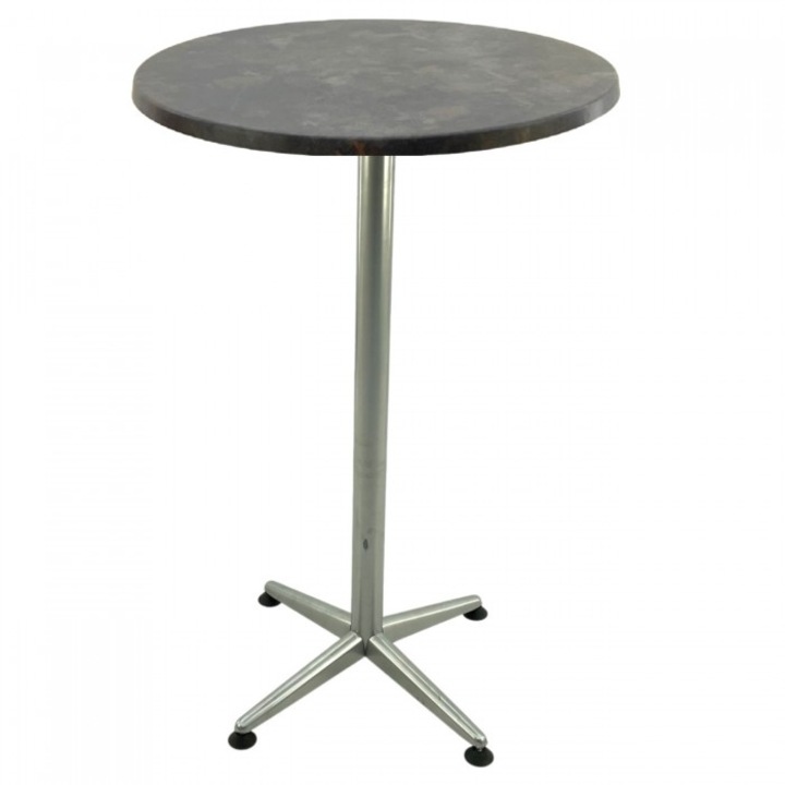 Masa inalta bar rotunda Raki Metalic Oxid 70xh107cm blat werzalit si picior metalic clasic gri h105