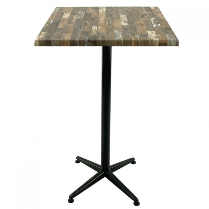 Masa inalta bar patrata Raki Maracaibo 70x70xh107cm blat werzalit si picior metalic clasic negru h105