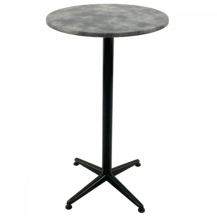 Masa bar Raki Copperfield 60xh107cm blat werzalit si picior metalic clasic negru h105