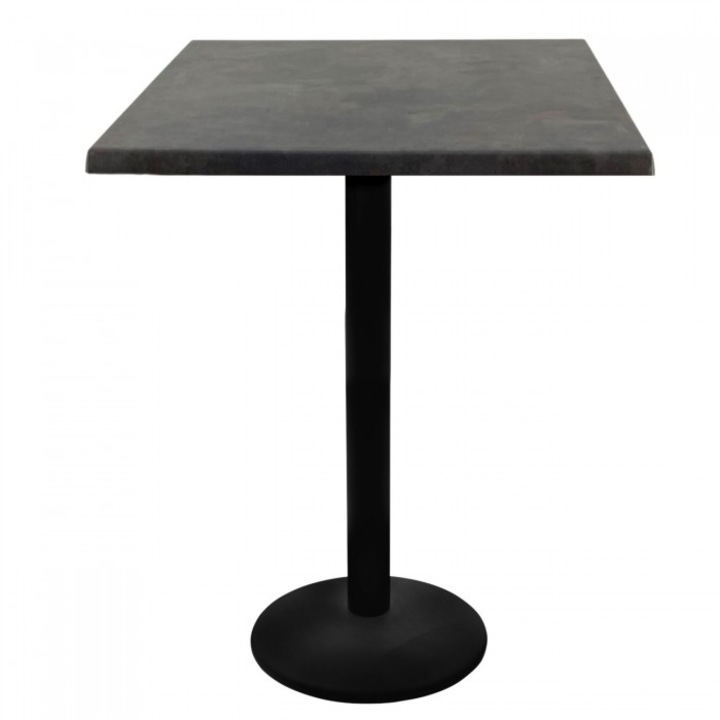 Masa inalta bar patrata Raki Metalic Oxid 80x80xh112cm blat werzalit si picior metalic negru 43xh110cm