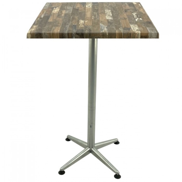 Masa inalta bar patrata Raki Maracaibo 70x70xh107cm blat werzalit si picior metalic clasic gri h105