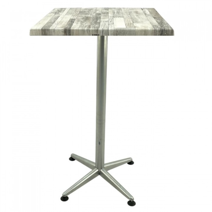 Masa inalta bar patrata Raki White Block 70x70xh107cm blat werzalit si picior metalic clasic gri h105