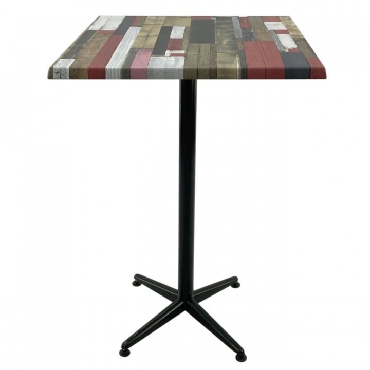 Masa inalta bar patrata 80x80xh107cm Raki Redden Wood blat werzalit si picior metalic clasic negru h105