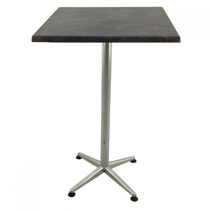 Masa inalta bar patrata Raki Metalic Oxid 80x80xh107cm blat werzalit si picior metalic clasic gri h105