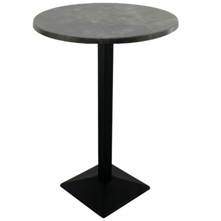 Masa inalta bar Raki Metalic Oxida 80xh112cm blat werzalit si picior metalic negru 40x40xh110cm