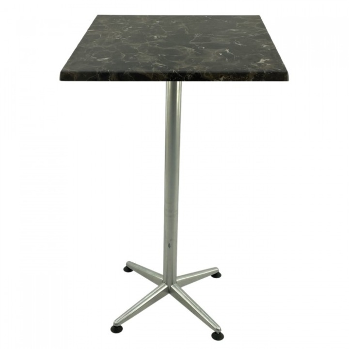 Masa inalta bar patrata Raki Karacabey Dark Marble 70x70xh107cm blat werzalit si picior metalic clasic gri h105