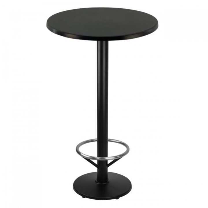 Masa bar rotunda 60xh112cm Raki Black blat werzalit negru si picior metalic negru cu suport picioare 43xh110cm