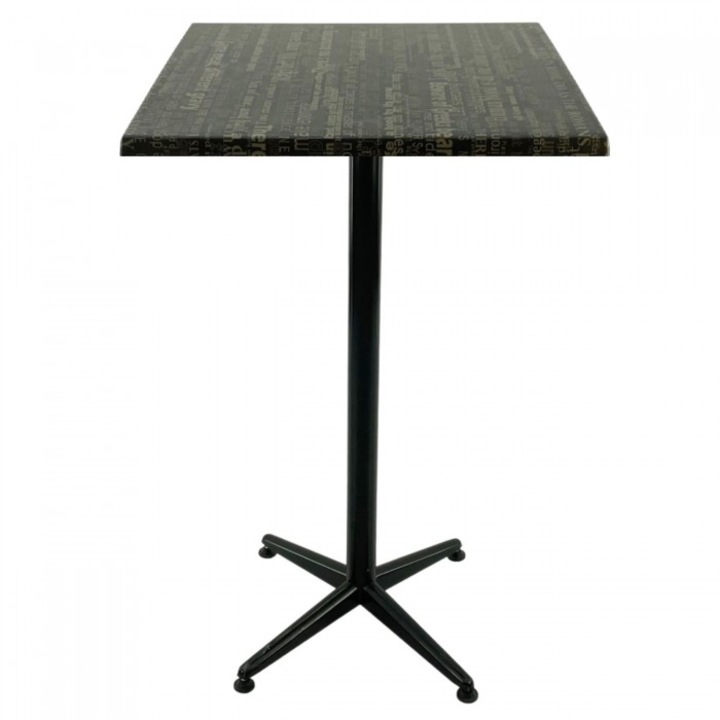 Masa bar patrata Raki Graphite Night blat werzalit 70x70xh107cm cu picior metalic clasic negru h105