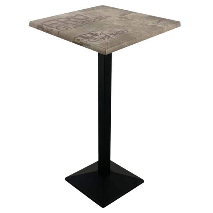 Masa cokctail patrata blat werzalit 70x70xh112cm Raki Brown Coffee Sack si picior metalic negru 40x40xh110cm