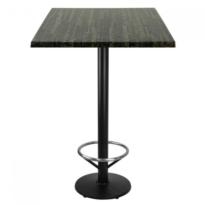 Masa bar patrata Raki Graphite Night blat werzalit 70x70xh112cm cu picior metalic negru cu suport picioare 43xh110cm