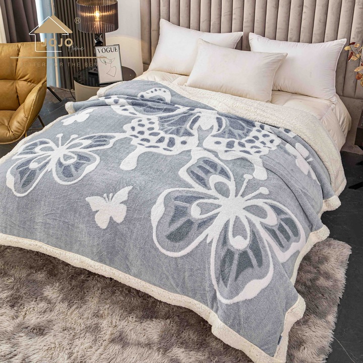 Patura Cocolino Pufoasa cu Blanita 200x230 cm, Microfibra Premium, Model 3D, 2 Persoane, MH-Box