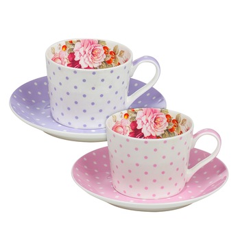 Set de portelan 2 cesti cu farfurie, Lancaster, 150ml Set de portelan 2 cesti cu farfurie, Lancaster, 150ml