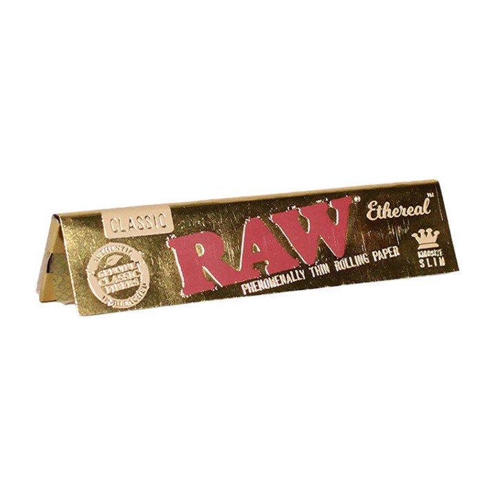 Foite de rulat Raw Ethereal Extra-subtiri King Size 110mm x32, cele mai subtiri, fibre naturale, vegane, 100% guma vegetala (acacia), 32 foi