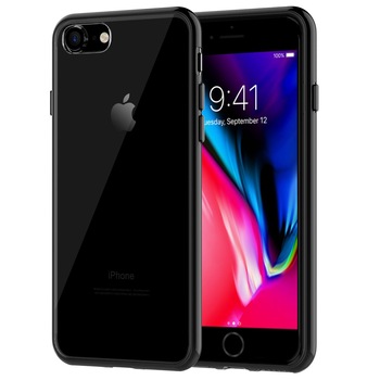 Husa de protectie Hybrid Antisoc pentru iPhone 8/iPhone 7, carcasa spate PC cu cadru, Negru