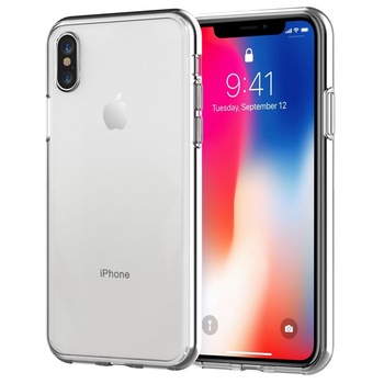 Husa de protectie Hybrid Antisoc pentru iPhone XS, carcasa spate PC cu cadru, Transparent Husa de protectie Hybrid Antisoc pentru iPhone XS, carcasa spate PC cu cadru, Transparent