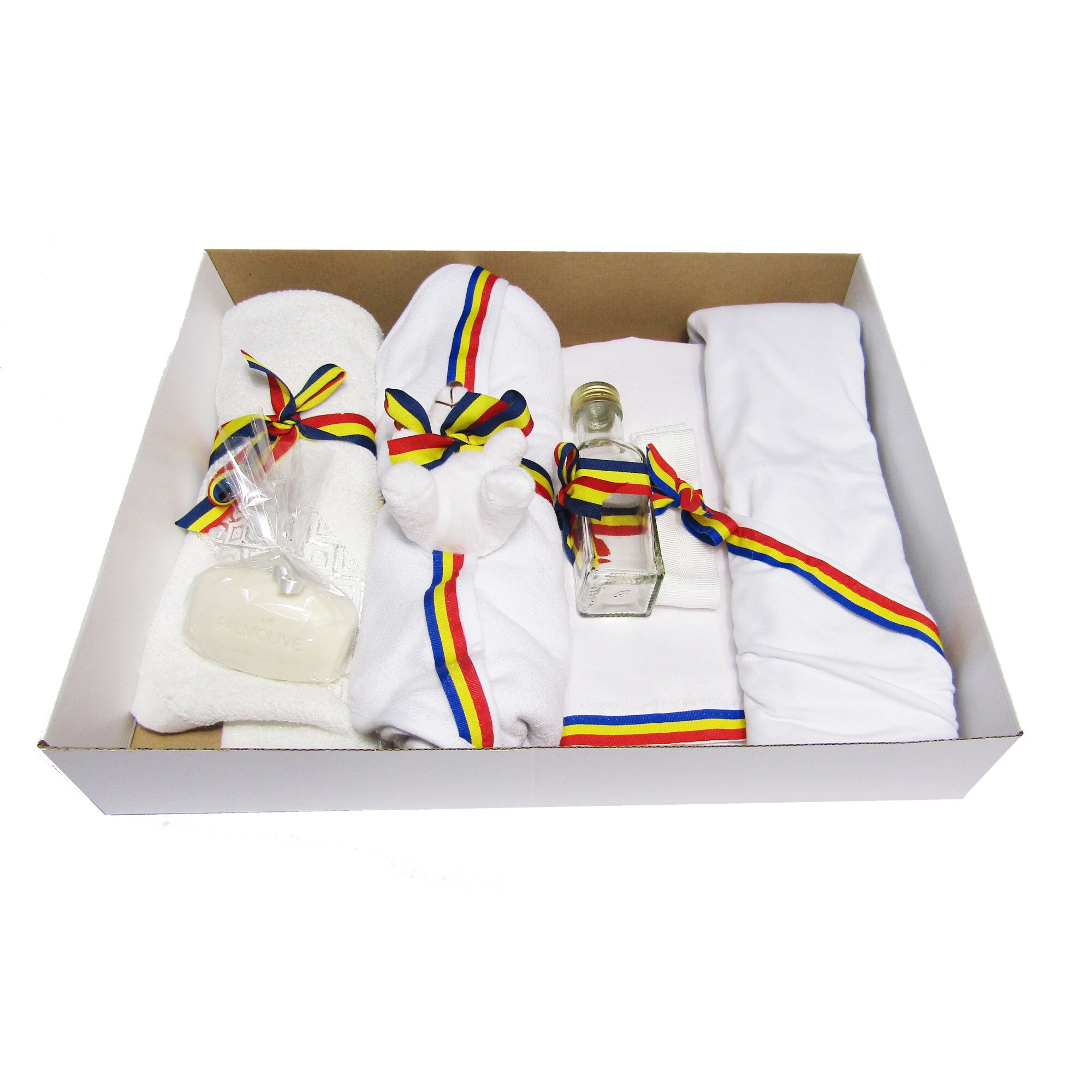 Set botez trusou unisex BebeBoom, bumbac, Alb/Tricolor