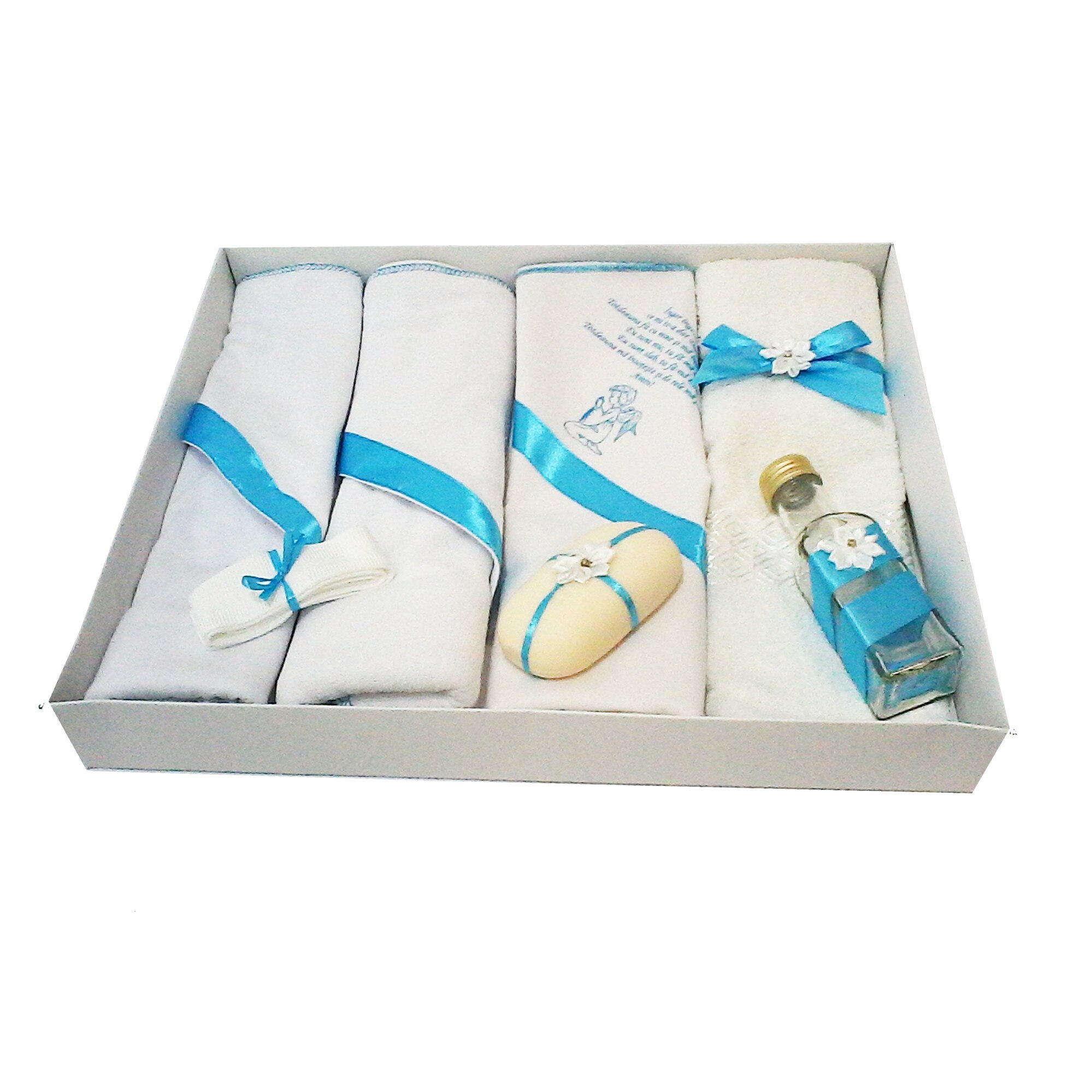Set botez trusou unisex BebeBoom, bumbac, Alb/Bleu