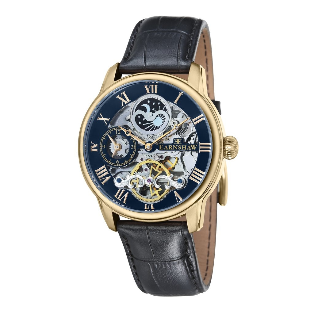 Ceas automatic skeleton auriu cu negru Thomas Earnshaw ES8006 18k ion plated
