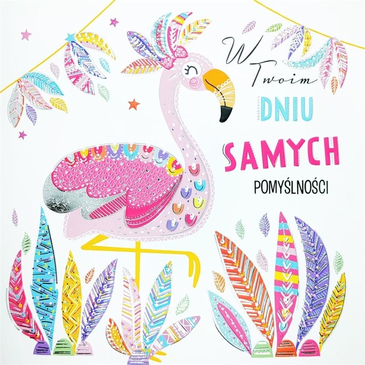 Felicitare Henry, model Flamingi, 15x15cm, cu coperta colorata, set.