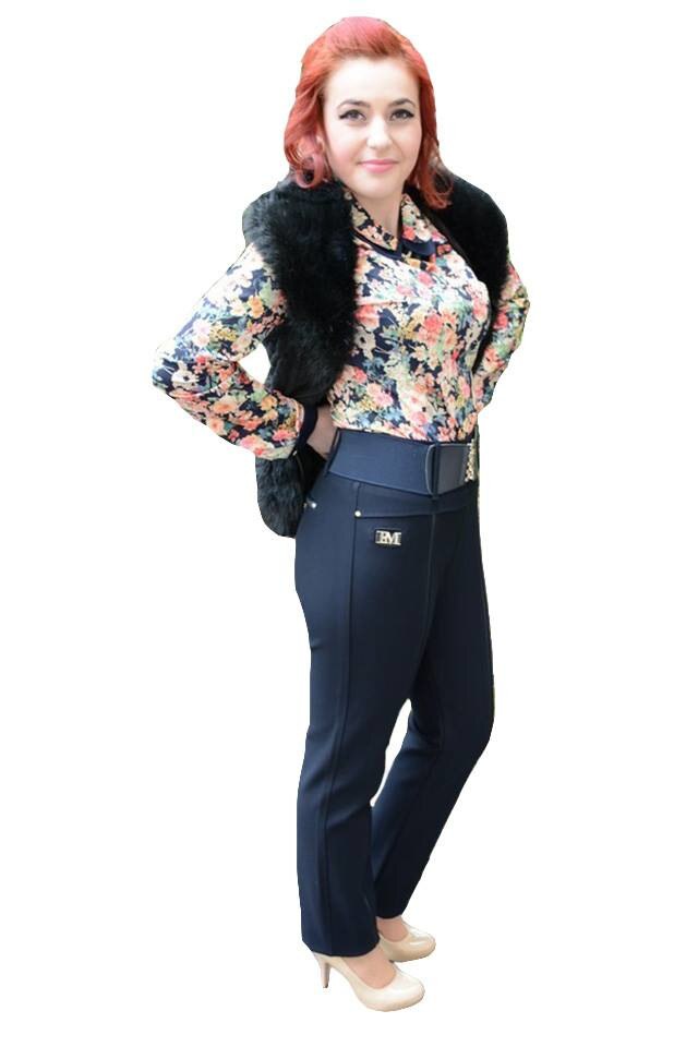 Pantaloni lungi cu dunga in fata, masura mare,D&J Exclusive, Albastru marin