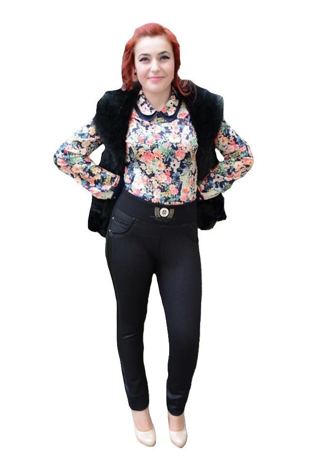 Pantaloni cu imprimeu in tesatura, masura mare,D&J Exclusive,, Negru