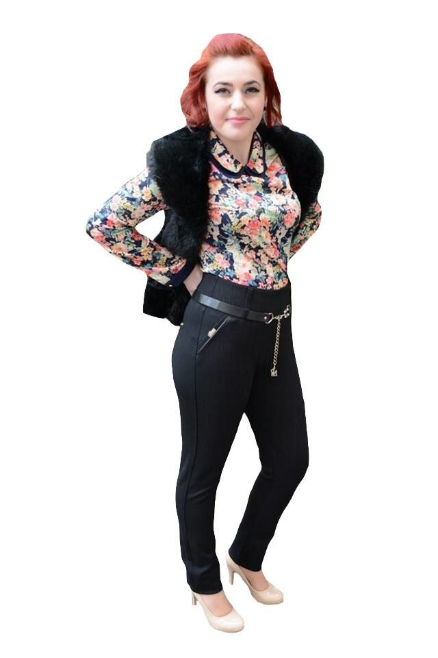 Pantaloni cambrati, masura mare,D&J Exclusive, Negru/Gri