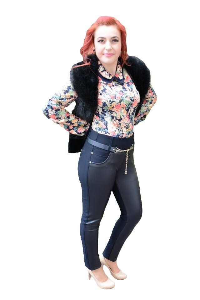 Pantaloni originali cu piele ecologica,masura mare,D&J Exclusive, Albastru marin