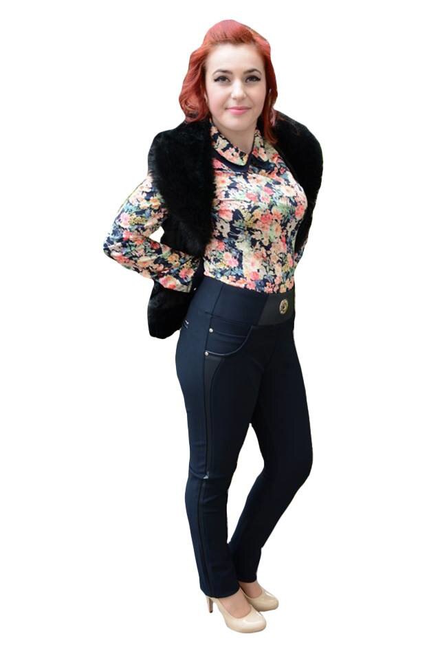 Pantaloni trendy din material gros, masura mare,D&J Exclusive, Albastru marin